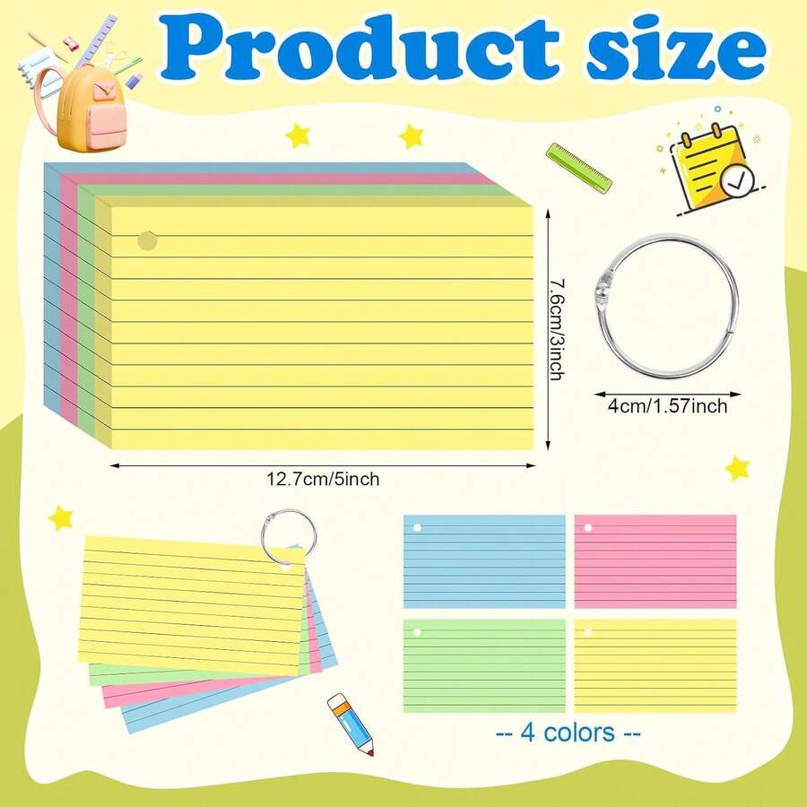 50/100pcs Double-Sided Index Cards, Bright Color, Eye-Protective, High Quality And Wrinkle-Resistant. 3 X 5 Inches, With Simple Ring Binding. Suitable For Study Flashcards, Office Work And School Projects, Helping Organize Learning. Durable Colored Paper Index Cards, Suitable For School Use - Multicolor - View 1
