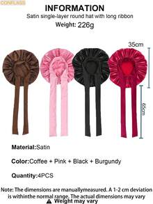 CONFLASS 1 chiếc mũ ngủ bằng lụa satin cao cấp - Kích thước có thể điều chỉnh, thoải mái, thiết kế buộc dây - Dành cho cả nam và nữ, dùng để chăm sóc tóc qua đêm, trang trí phòng tắm. - Nhiều màu - Xem 19