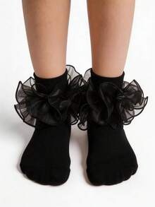 1 Pair Girls Ruffle Trim Princess Short Socks, Back To School Ballet Dance Uniform Socks For Infant Toddler Youth - Multicolor - View 9