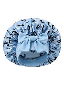 1pcCute & Bold Leopard Print Bow Satin Hair Bonnet, Made Of Smooth Satin Fabric, Retro & Style With Colorful Leopard Print & 3D Bow, Anti-Frizz & Breathable; Ideal For Sleep, SPA & Ramadan, Multi-Color Options Available. - Multicolor - View 11