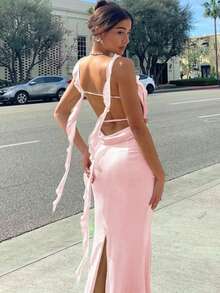 Embroidered Backless Strapless Dress With Ruffles And Ribbons, Summer Fashion For Everyday Wear And Elegant Parties - Pink - View 2
