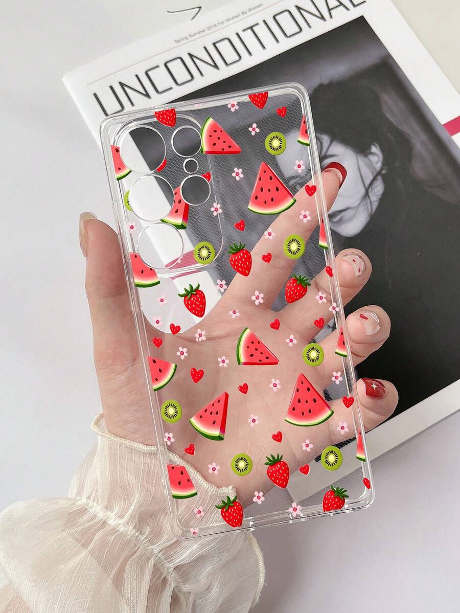 1pc Transparent TPU Anti-Drop Colorful Painted Daisy, Strawberry, Watermelon, Kiwi, Heart Pattern Phone Case Compatible With Samsung Galaxy S23 Ultra/A14/A24, Android Note 12 Pro, Pixel 8/8 Pro/9 Pro XL Android Phones - Multicolor - View 1