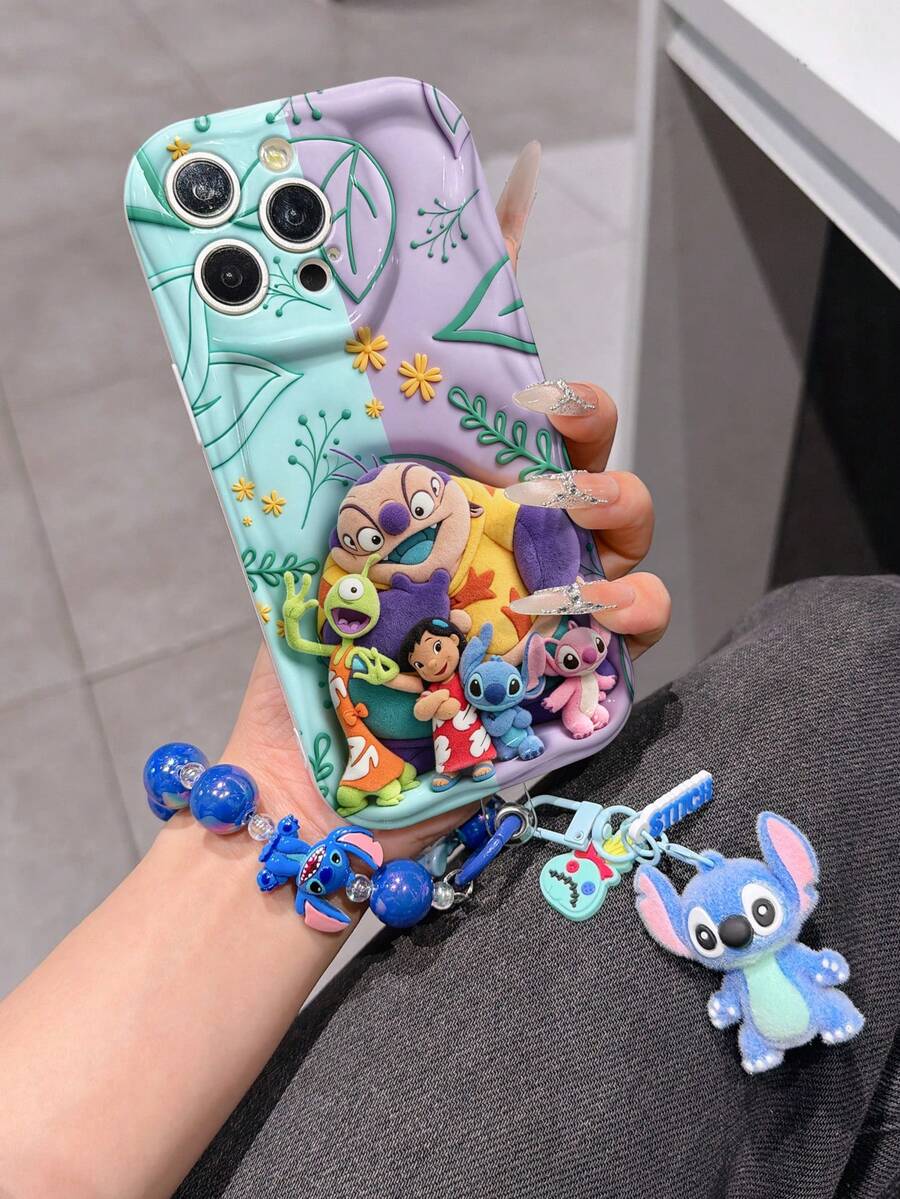 Disney Has Authorized, Phone Case - Chain Set, The Stitch Lilo & Stitch 3D Phone Case Plus A Silicone 3D Stitch Bracelet With Metallic Ring Removable Bracelet, Stitch And Angel Pattern, Compatible With Iphone17/16/15/14/13/12/11/XS/XR/X Plus Pro Max, A Stylish Cartoon Phone Case, The Perfect Gift Choice, Phone Protection, Durable Phone Cover, Great Gift For Friends And Family. - trắng - Xem 1