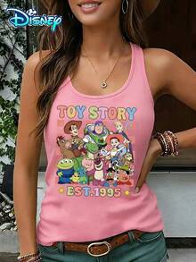 Disney Official Authorization | Women's Casual Round Neck Sleeveless Vest. Featuring A Group Of Characters From Toy Story, Paired With A Retro And Vintage Style Design, It Is Both Playful And Full Of Memories. It Is An Age Reducing Item For Daily Wear And An Ideal Choice For Fans To Collect. - Pink - View 1