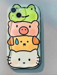 Antique White 3D Wavy Texture, Cartoon Frog, Pig, Dog, Cat Pattern, Suitable For 17Promax/16Promax/15Promax/17Pro/16/15/14/13/12/11 - Antique White - View 2