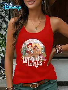 Disney Official Authorization | Women's Casual Round Neck Sleeveless Vest. Featuring Cuisi From Toy Story, Paired With Western Cowboy Style Prints, It Exudes Vitality And Playfulness. It Is An Age Reducing Item For Daily Wear And An Ideal Choice For Creating A Dynamic Look. - Đỏ - Xem 1