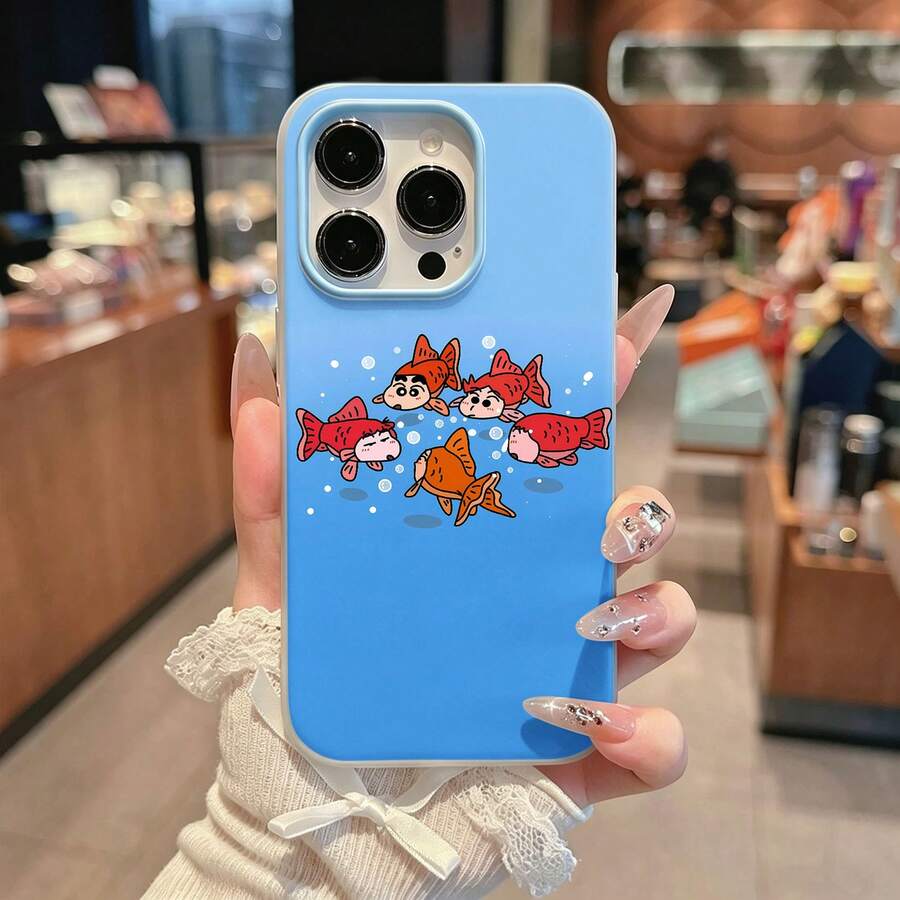 Crayon Shinchan pez rojo anaranjado bajo el aguafunda de teléfono Fundas compatibles con ,Apple,VIVO,OPPO,,, y Honor.Fabricadas en silicona TPU,ofrecen protección contra golpes y caídas. - Azul - Ver 1