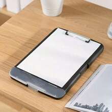 Caja de archivos A4 grande con ranura para bolígrafo, caja de almacenamiento de archivos de escritorio de plástico con tablero de escritura, diseño todo en uno - negro - Ver 3