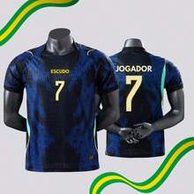 New Blue Jersey Of The Brazilian National Team - Men's Brazil T-Shirt. Made With Dryfit Technology, Anti-Sweat Fabric, Embroidered , World Cup Edition. - 巴西藍/黑球衣 - 查看 3