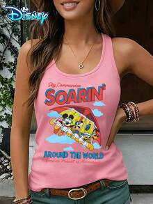 Disney Official Authorization | Women's Casual Round Neck Sleeveless Vest. Themed Around The Soarin 'project, With Flying Scenes Featuring Characters Such As Mickey And Minnie, It Exudes A Sense Of Adventure. It Is A Fun Item For Theme Park Dressing And An Ideal Choice For Showcasing Energetic Style. - Hồng - Xem 1
