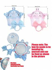 12/1 sets - Mini boîtes à bonbons couronne transparente avec nœud, mini boîtes à faveurs en forme de couronne transparente avec nœud papillon, boîtes à bonbons de biberon, boîtes de rangement décoratives pour bonbons, contenants de faveurs de fête pour bonbons, chocolats, gâteaux, desserts, princesse, mariage, anniversaire, baby shower, révélation de (rose, bleu, transparent) - Multicolore - Voir 3