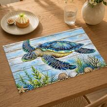 1pc Ocean Style Linen Placemat, Breakfast Mat, Coffee Mat, Cup Coaster, Bowl & Plate Mat, Kitchen Accessory, Easy To Clean Placemat, Suitable For Home, Restaurant, Restaurant Decor, Holiday Gift, Gift For Friends, Multi-Piece Set - Multicolor - View 6