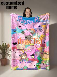 Hasbro Personalized Custom Text Anime Theme Flannel Blanket, Main Color Pink, Lively And Playful Design, Suitable As Bedroom Throw, Sofa Decor, Best Friend Gift, Birthday Gift, Tear-Resistant - Multicolor - View 2