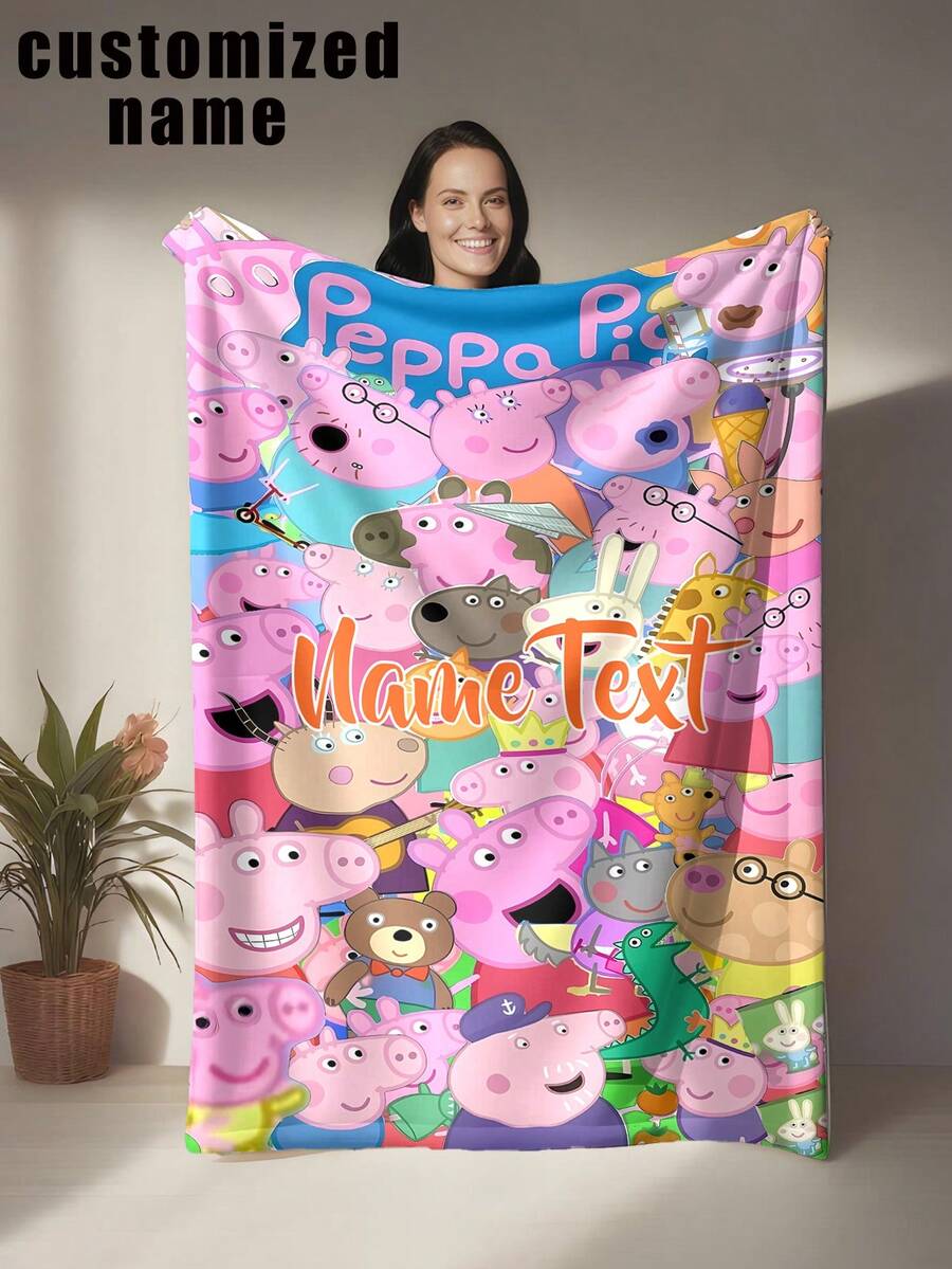 Hasbro Personalized Custom Text Anime Theme Flannel Blanket, Main Color Pink, Lively And Playful Design, Suitable As Bedroom Throw, Sofa Decor, Best Friend Gift, Birthday Gift, Tear-Resistant
