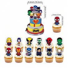 Superhero Avengers Birthday Banner Cake Topper Party Decoration Set Suitable For Birthday Party, Bachelor Party, Christmas, Birthday Gift, Holiday Gift, Decoration - Multicolor - View 4