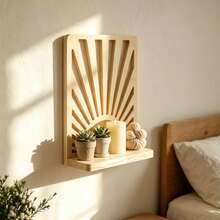 YXVVMQ 1 Stück Boho Sonnenstrahl Natürliches Kiefernholz Wandregal, Sonnenstrahl Ausschnitt Schwebendes Wandmontiertes Displayregal, Kreatives Rustikales Aufbewahrungsregal für Sukkulenten, Kerzen, Figuren und Heimdekoration, Ideal für Schlafzimmer, Wohnzimmer, Badezimmer und Kinderzimmer - 1PC - Übersicht 4