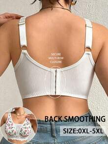1pc Casual Comfortable Minimalist Plus Size Women's Bra Lace Patchwork Floral Print, Wire-Free Push-Up Soft Comfortable Lingerie - White - View 2