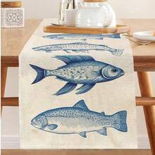 Fish Pattern Table Runner, Suitable For Holiday, Party, Birthday, Dinner, Kitchen And Dining Room Table Decoration, Can Be Used All Year Round, Home Textile Decoration - Multicolor - View 11