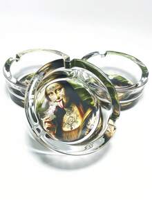3.34-Inch Round Creative Pattern Glass Ashtray, Cartoon Theme Ashtray Decor, Home Decoration Ashtray, Holiday Gift For Friends - Creative Patterns - View 6