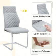 [Set Of 2] Dining Chairs With Diamond Pattern / Set Of 2 Modern Dining Chairs / High Backrest + Comfortable Seat Cushion / Non-Slip And Durable Metal Frame / Suitable For Dining Room, Living Room And Kitchen - 淺灰色+銀色 - 查看 7
