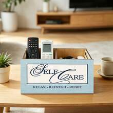 1 Set Wooden Self-Care Storage Box, Relax Refresh Reset Theme Organizer Bin, Easy To Assemble Countertop Shelf, Suitable For Bathroom, Multi-Compartment Clutter Storage Box, Suitable For Cosmetics, Home Spa Countertop Organizer, Storage Basket - Beige - View 4