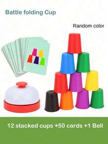 1 Set Juego de Mesa de Entrenamiento Cognitivo de Clasificación de Colores Batalla de Apilamiento de Vasos Juguete/Puzzle de Competición de Apilamiento de Vasos Interacción Padre-Hijo (Color Aleatorio) - Multicolor - Ver 3