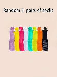 1/3/5pcs Women's Adjustable Rainbow Color Non-Slip Silicone Yoga Socks, Suitable For Pilates, Ballet, Home Workout - Multicolor - View 4