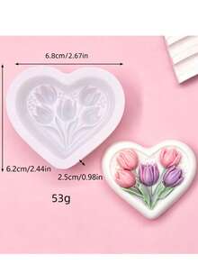 1pc Tulip Heart Aromatherapy Candle Silicone Mold DIY Tulip Heart Aromatherapy Plaster Diffuser Stone Home Decor Silicone Mold - White - View 8