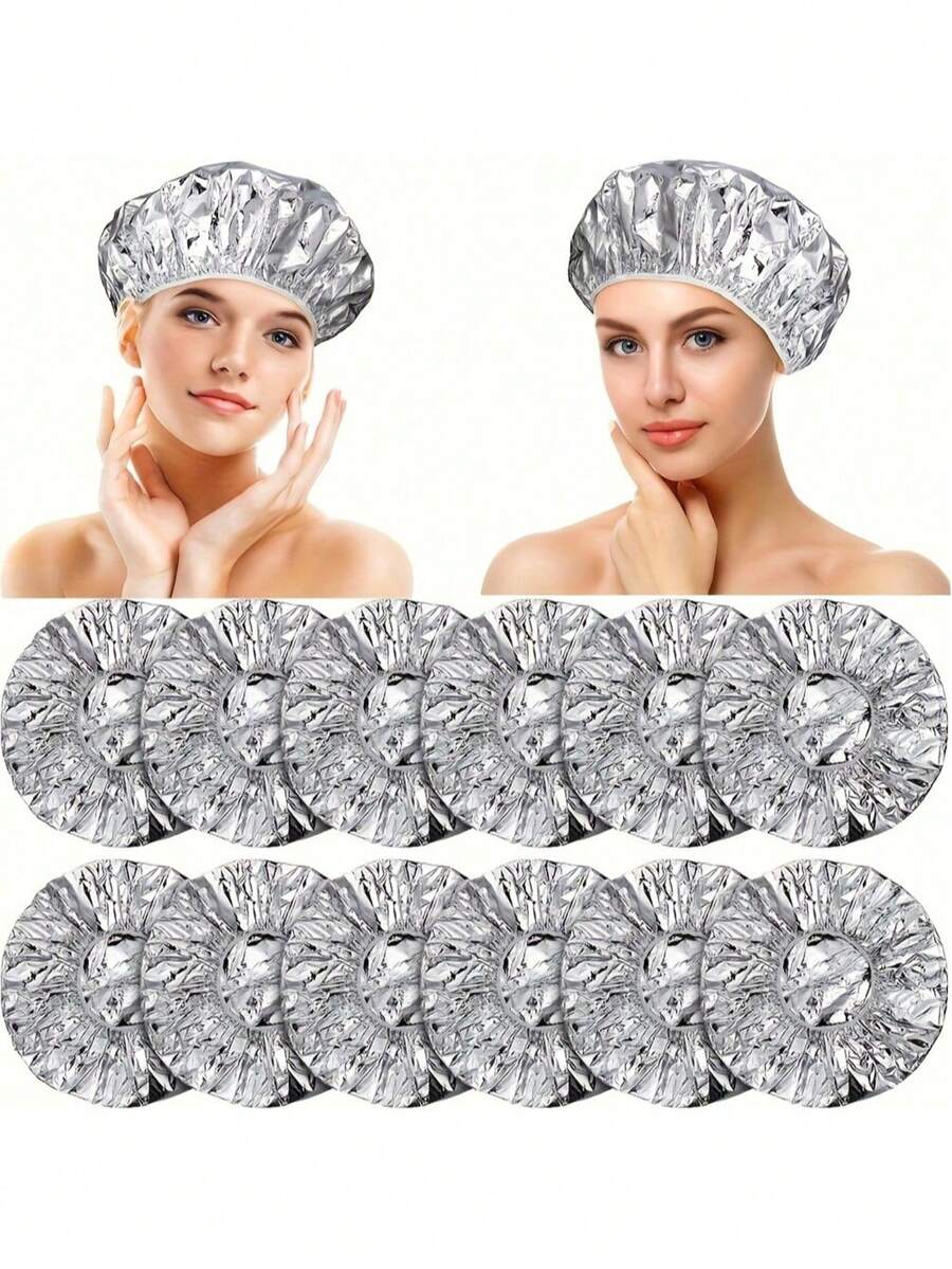 50pcs Waterproof Warm Shower Caps, Suitable For All Hair Types, Hair Dyeing & Styling Care Caps, Aluminum Foil Hair Mask Caps (Aluminum Foil Caps Are Fragile, Please Open Carefully When Using) - A - View 1