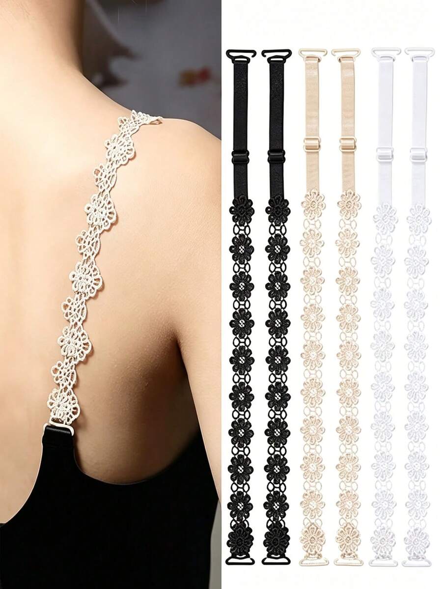 3/2/1Pair Lace Floral Bra Straps, Adjustable, Seamless, Sexy, Versatile, Non-Slip Buckle Bra Straps, Women'S Underwear And Accessories, Replaceable, Adjustable Elastic Design, Non-Slip Fixation, Suitable For Everyday Wear And Weddings. - Multicolor - View 1