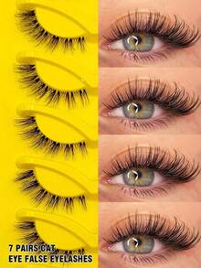 Asiteo 7 Pairs Natural Cat Eye False Eyelashes, Invisible Band,Faux Mink, Lightweight & Fluffy,Beginner-Friendly,Reusable, For Daily/Party Makeup & Work, Gift For Women/Girls, Wedding, Party Supplies - Black - View 11