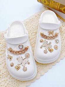 16pcs Fashion Versatile Bowknot, Heart, Butterfly, Rhinestone Chain Shoe Clips, Detachable DIY Decorations, Multifunctional Accessories For Women Sandals, Slippers, Beach Bags, Suitable For Holidays And Birthday Party Gifts - Gold - View 4