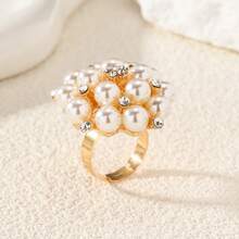 1 Peça Anel de Flor Ajustável Exagerado e Fashionable com Pérola e Diamante - 8427 Pérola Multicolorida - Visão 19