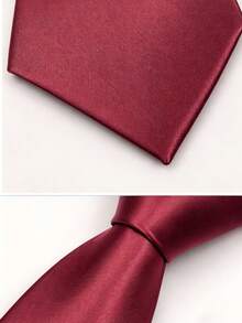 1pc Solid Color Satin Necktie, Men's Solid Color Tie Suitable For Business And Wedding (7cm) - Burgundy - View 2
