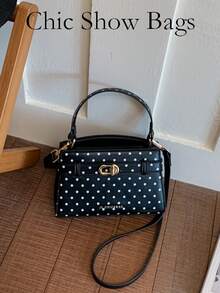 Fashionable High-End Lychee Grain Women's Handbag, Minimalist Adjustable Shoulder Strap Decor Shoulder/Crossbody Bag, Exquisite Metal Lock Commuter Shoulder Bag, Magnetic Closure Multifunctional Lightweight Crossbody Bag, Minimalist Solid Color Handbag, Durable PU Material Women's Shoulder Bag, Suitable For Gifts, Shopping, Dating, Business Travel, Vacation, Vintage Style - Black - View 10