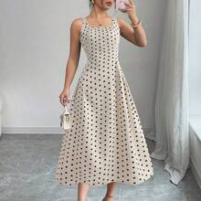 WNS  Vestido casual de largo medio sin mangas con cuello cuadrado, plisado y estampado de lunares para mujeres - Multicolor - Ver 2
