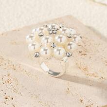 1 Peça Anel de Flor Ajustável Exagerado e Fashionable com Pérola e Diamante - 8427 Pérola Multicolorida - Visão 2
