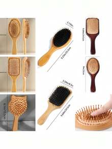 Bambus-Kissen-Haarbürste, massives Holz-Paddelbürste, Kopfhaut-Massagebürste geeignet für glattes und lockiges Haar, Styling-Werkzeug für Zuhause, Salon und Reisen - A - Übersicht 6