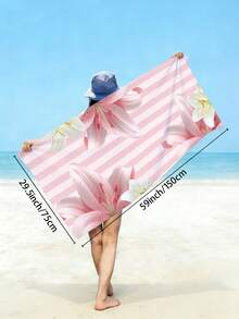 1 pieza Toalla de playa a rayas rosas, manta de playa con estampado floral grande, toalla de natación súper absorbente y de secado rápido, estera de playa impermeable extragrande, adecuada para buceo, surf, camping, viajes, sillas de playa, decoración de fiestas de vacaciones de verano, manta de playa multiusos - lirio - Ver 12