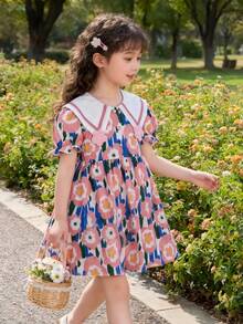 女童夏季连衣裙，可爱公主碎花连衣裙，新款女童夏季服装，儿童夏季套装 - 粉色 - 查看 4