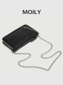 2025 New European And American Style Chain Small Square Bag, Fashion Rivet Pearl Decor, Versatile Shoulder Handbag - Black - View 7