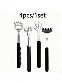 4pcs/1set/1pc Retractable Stainless Steel Back Scratcher Gua Sha Brush, Ergonomic Design Handle, Suitable For Hard-To-Reach Areas, Portable Itch Relief Massager, Unisex, Perfect Gift For Parents And Teenagers, Exquisite Gift Bag Packaging, Adjustable Rubber Handle Massage Tool, Back Gua Sha Brush, Suitable For Home, Office, Gym, Outdoor And Travel, Family Essential, Unisex Gift - High-quality Back Scratcher - View 7