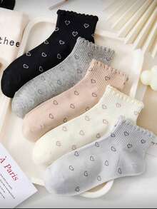 5 pares de calcetines de tobillo con encaje con diseño de corazón para mujer - Blanco - Ver 2