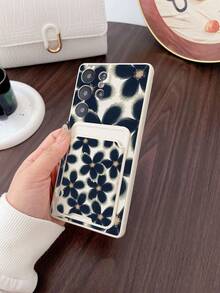 1pc White TPU Elegant Navy Blue Floral Pattern Full-Wrapped Anti-Drop Phone Case And 1pc Elegant Navy Blue Floral Pattern White Adhesive Card Holder 2-In-1 Set, With Premium Quality And Soft Atmosphere, Minimalist Yet Stylish, Fashionable And Personalized Full-Coverage Phone Case Suitable For Gifting To Girlfriend/Boyfriend, Best Friend/Sibling, Wife/Husband, Compatible With Samsung///Galaxy S26/S25/S24 Ultra/S24/S23 Ultra/S23 - Multicolor - View 5