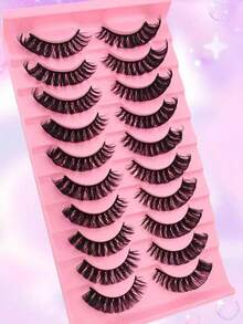 10 Pairs Of D-Shaped Russian Striped False Eyelashes, Cat-Eye Style, Natural And Fluffy Faux Mink Fur False Eyelashes, Adding Volume And Length To Create A Fox-Eye Effect. - Black - View 8