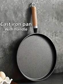 Cast Iron Skillet With Handle (2 Sizes) - Flat-Bottom Pan Ideal For Pancakes, Eggs, And Crepes. Durable, Non-Stick Cookware Suitable For Induction, Gas Stoves, And Campfires; Perfect For Breakfast, BBQ, Camping, And Outdoor Cooking. - View 5