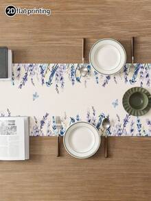 1pc French Countryside Style Lavender Print Table Runner, Modern Dining Table Mat, Rectangular Tablecloth, Machine Washable, Suitable For Kitchen, Dining Table, Party, Wedding Decor, Vintage, Entryway, Family Gathering, Coffee Table, Living Room - Multicolor - View 3