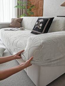 1pc Solid Color Plush Stretch Sofa Cover, Geometric Pattern Design, Foam Rod Fixed Anti-Slip Pet Friendly, Suitable For All Seasons Holiday Decor, Fit For Combination Sofa, Chaise Lounge, Straight Sofa - Light Grey - View 6
