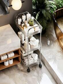 1 peça Estante Móvel de Acrílico para Cosméticos com 2/3/4 Níveis e Rodas - Prateleira Multifuncional para Armazenamento de Cosméticos para Casa de Banho e Sala de Estar, Design Transparente para Fácil Visualização | Estante de Armazenamento Moderna | Carrinho Multicamadas, Decoração de Casa de Banho, Decoração de Casa - Multicolorido - Ver 4