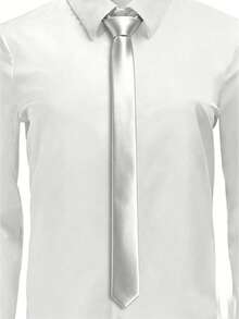1 pieza Corbata de unicolor para hombre, corbata estrecha formal de negocios (4cm) - Plateado - Ver 2